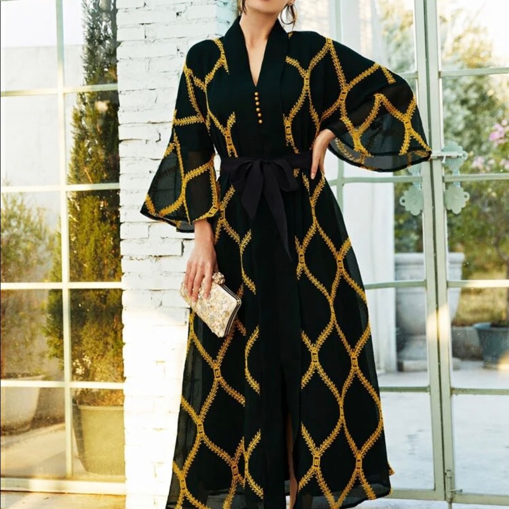 beautiful Black and gold embroidered long dress
